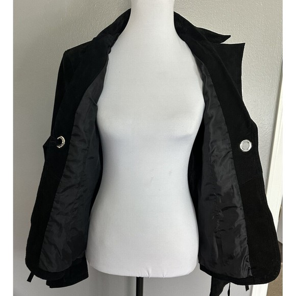 VTG MetroStyle Black Leather/Suede Blazer Women Lined Sz 10 Tie Front Jacket EUC - Picture 4 of 7